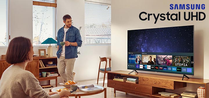 Linha de televisores Samsung Crystal UHD - TVs Smart com resolução 4K código AU7700GXZD